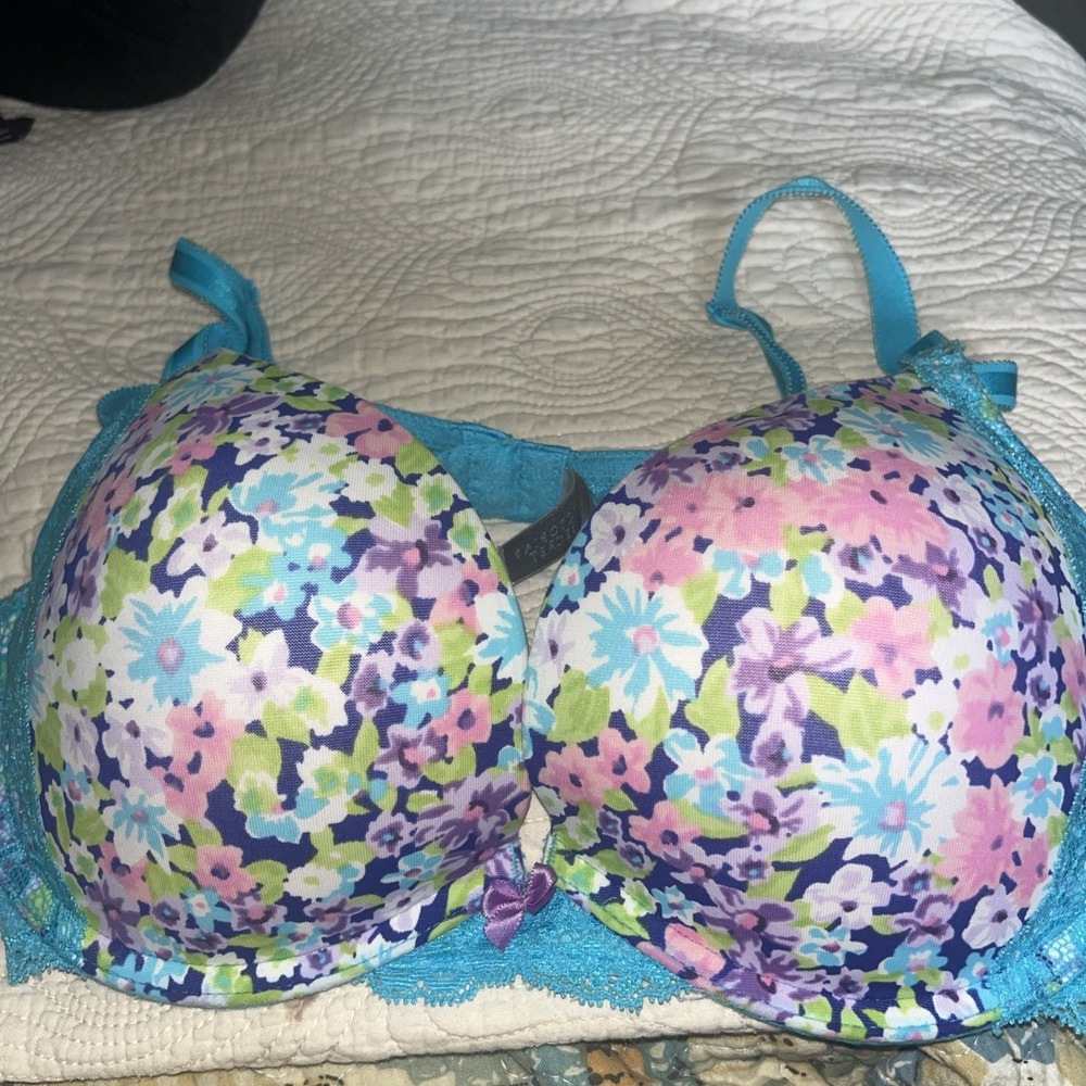 Victoria's Secret 34D Dream Angels Push Up Padded Bra VS Blue Floral